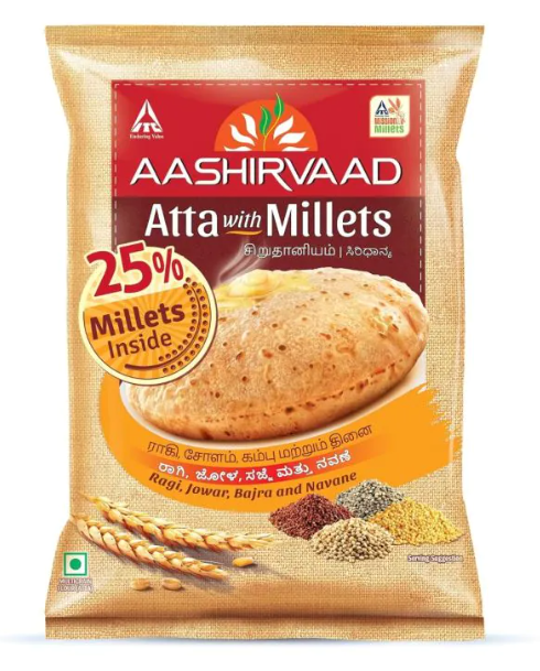Aashirvaad Whole Wheat Atta Flour with Millet, 10 Pound